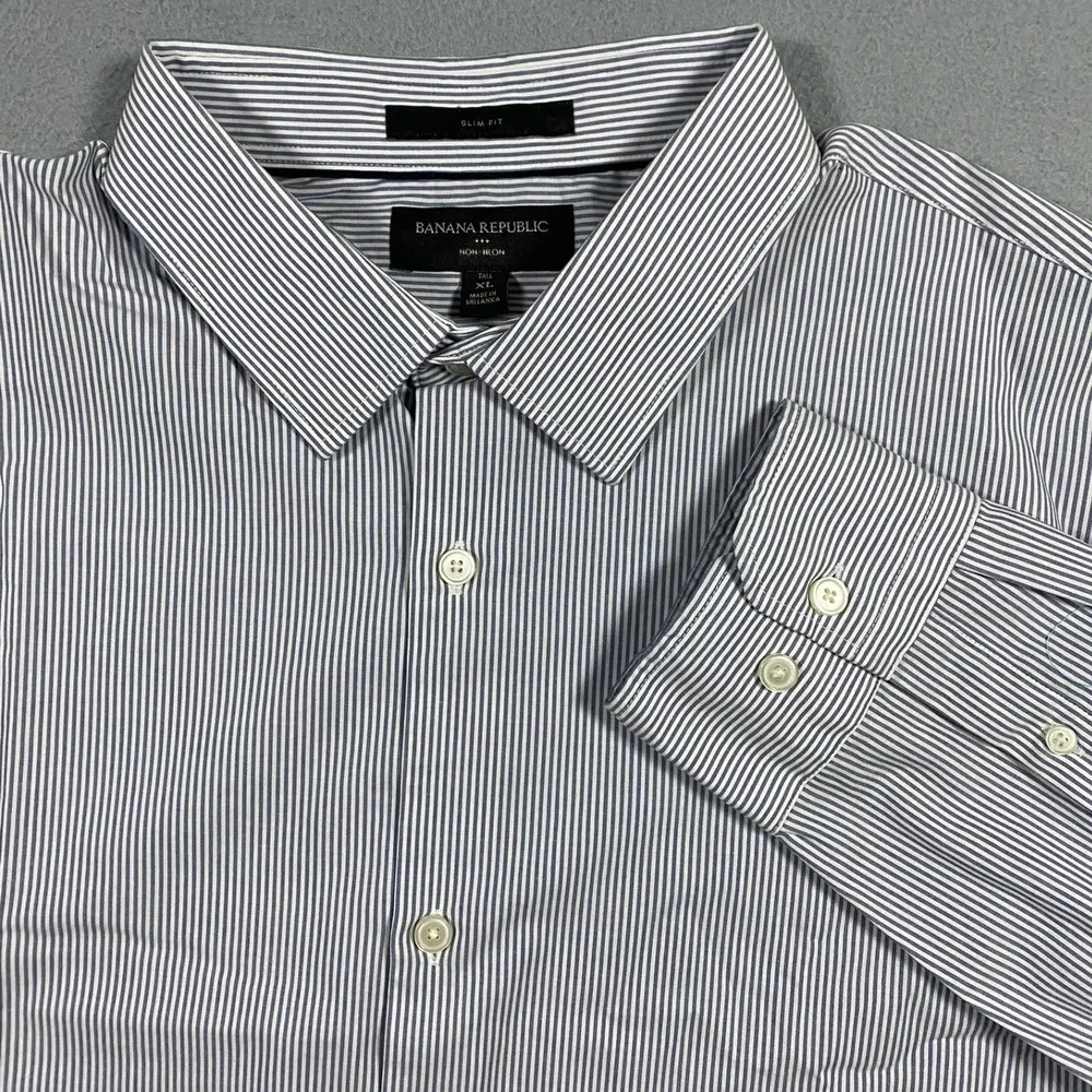 Banana Republic Slim Fit XL Tall Men's Button Up Blue White Striped